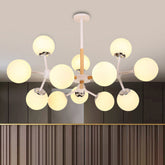 White Glass Globe Chandelier Light Fixture - Modern Dining Room Hanging Light Kit with 9/12/16 Heads